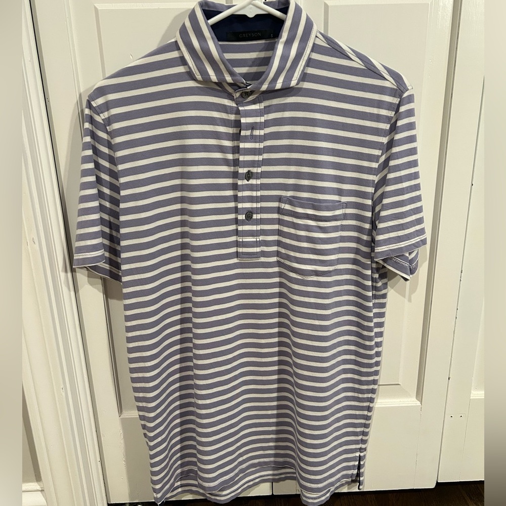 Greyson Light Purple and White Striped Polo Shirt